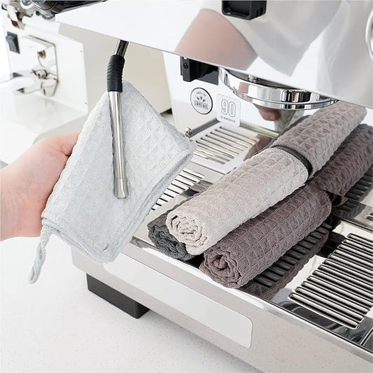 watchget Barista Microfiber Cloths 4 Pack (12"x12") | Professional Cleaning Towels for Espresso Machines, Steam Wands & Countertops Essential Coffee Bar Accessories