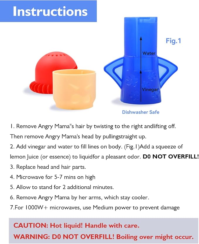 Angry Mama Microwave Cleaner - Microwave Steam Cleaner for Inside, Steam Disinfects with Vinegar/Water(Blue)