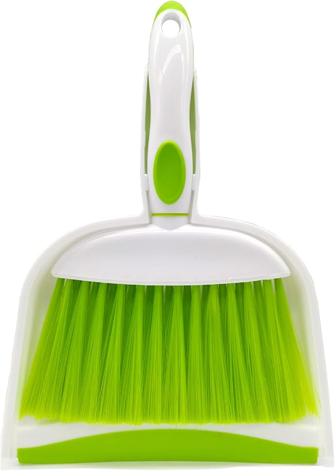 Mini Broom and Dustpan Set-Mini Whisk Set for Desk, Housekeeping, Office, Kitchen, Pet Nest, etc.,Daily Cleaning Necessity Plastic Mini Dustpan Set (Green)