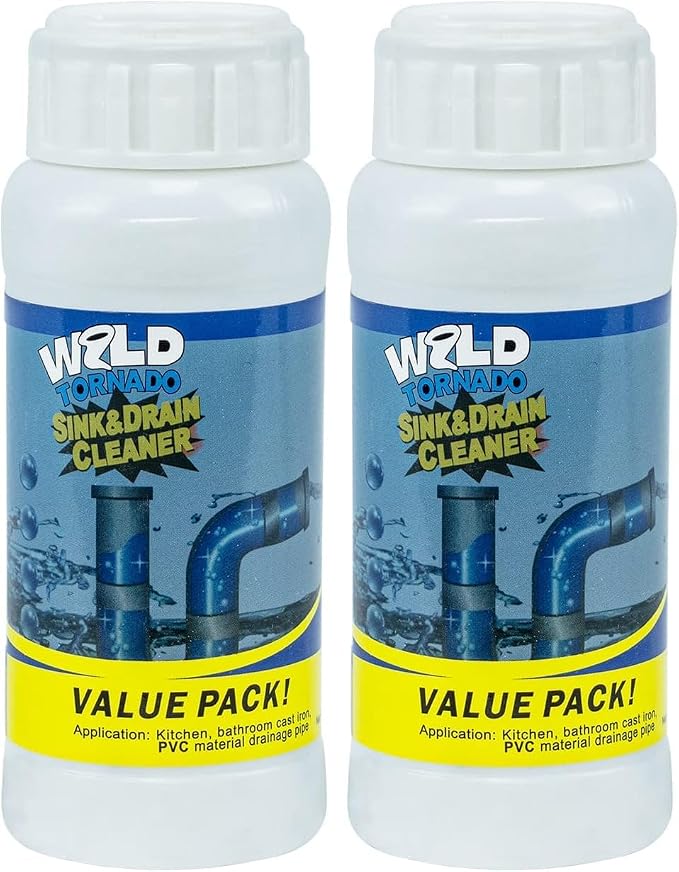 Wild Tornado Pipe Dredge,Powerful Sink Cleaner Powder Fast Foaming for Kitchen Toilet Pipeline Quick Cleaning Tool（2pcs）