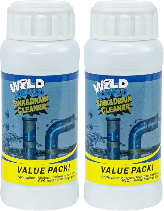 Wild Tornado Pipe Dredge,Powerful Sink Cleaner Powder Fast Foaming for Kitchen Toilet Pipeline Quick Cleaning Tool（2pcs）