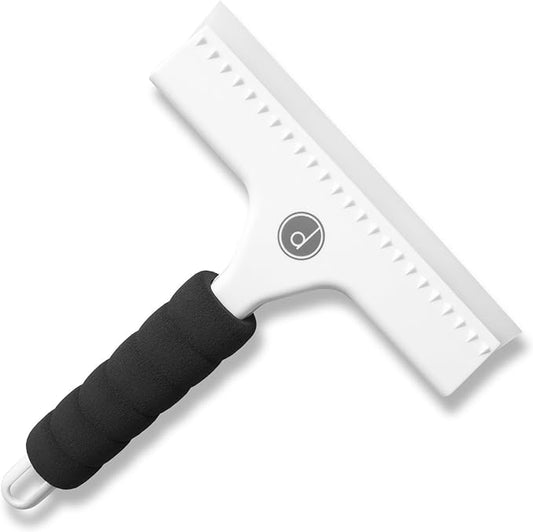 Squeegee for Shower Door, Car Windshield, and Glass Window - 2 Extra Silicone Replacement Blades - Foam Handle - Shower Squeegee - White | 2 extra silicone replacement blades, foam grip handle – streak-free clean for shower, car & windows