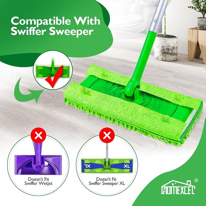 HOMEXCEL 10 Pack Microfiber Mop Pads Compatible with Swiffer Sweeper | Reusable Pad Refills, Mop Head Replacements for Multi Surface Floor Cleaning, Machine Wash