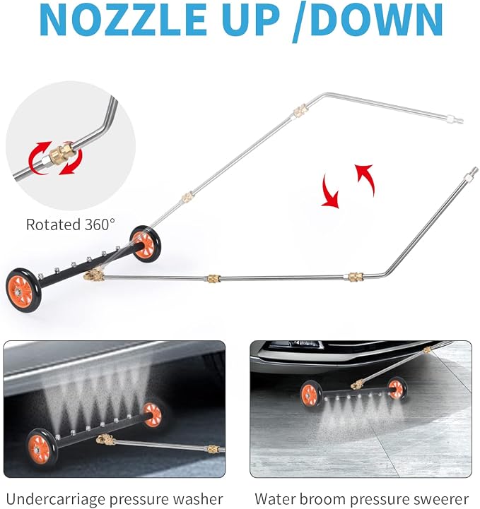 Upgrade 24 Inch Undercarriage Pressure Washer Attachment, 2 in 1 Pressure Washer Undercarriage Cleaner with 7 Nozzles 3 Extension Rods,4000 PSI