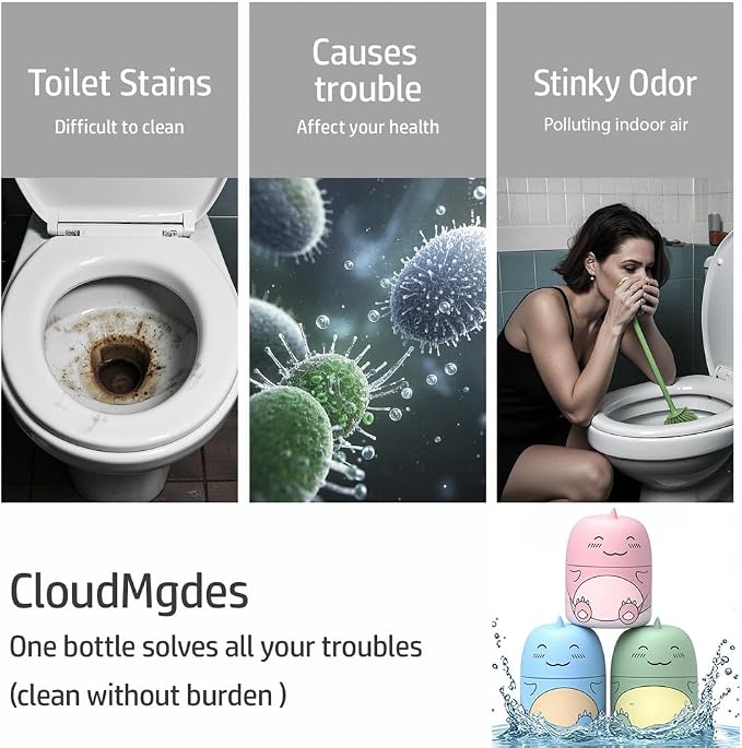 Cute Dinosaur-Shaped Toilet Bowl Cleaner Bottle, Bathroom Toilet Tank Cleaner with Ocean, Jasmine, and Peach Scent,Three bottles can be used for 9 months (Ocean&Peach&Jasmine)