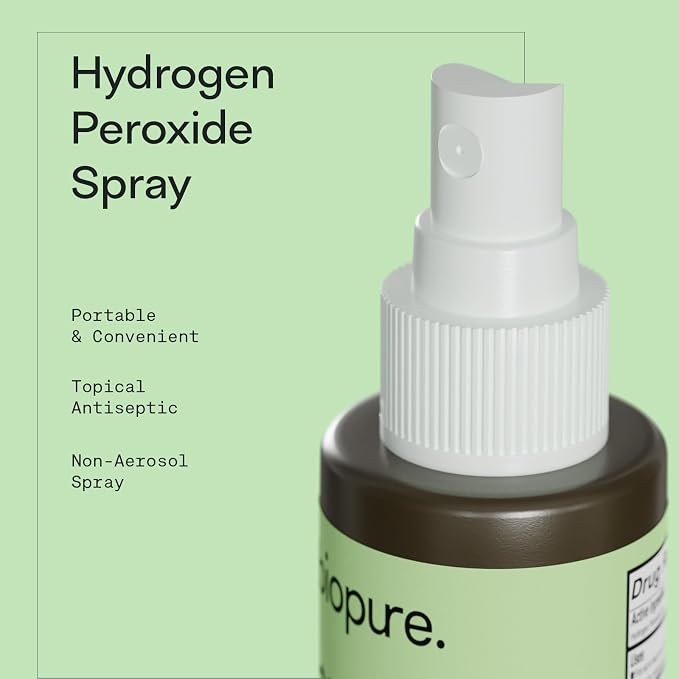 Biopure Hydrogen Peroxide 6 Fl Oz Spray – Convenient Non-Aerosol Spray Bottle with 3% Hydrogen Peroxide| Hydrogen Peroxide 3% First Aid Topical Antiseptic for Minor Cuts and Abrasions (2-Pack)