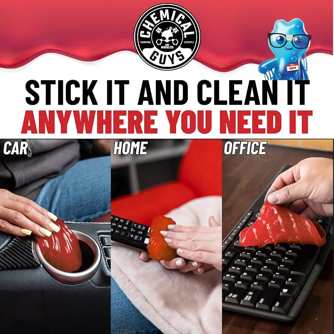 Chemical Guys, Sticky Icky Cleaning Gel, Sweet Strawberry, 0.88 oz, 4 Pack | Reusable gel presses into vents, cup holders and crevices to lift dust and crumbs, sweet strawberry, four pack