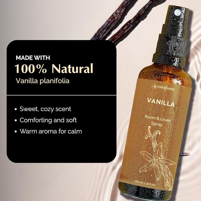 Vanilla Air Freshener Spray for Room, Linen & Pillow 100ml by Aromafume | Made with Pure Vanilla Essential Oil | Aromatherapy Spray to Comfort and Unwind | Mist for Bedding, Fabrics