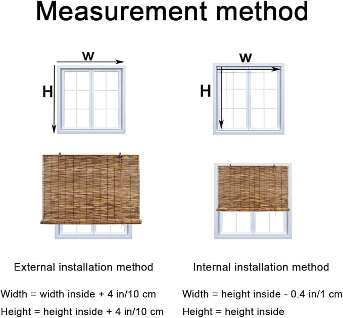 Cordless Privacy Screen Bamboo Roller Blind, Natural Reed Shades For Patio Outdoor, Bamboo Blind Light Filtering With Lift, Custom sizes 10" 20" 27" 30" 34" 38" 45" 49" 50" 55" 63" 68" 72" 77"(W70"x H