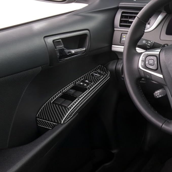 Real Carbon Fiber Trim for Toyota Camry Accessories | for 2012 2013 2014 Door Glass Lifting Control Panel Window Switch Panel Sticker Interior Thick Overlay Decal 6PCs