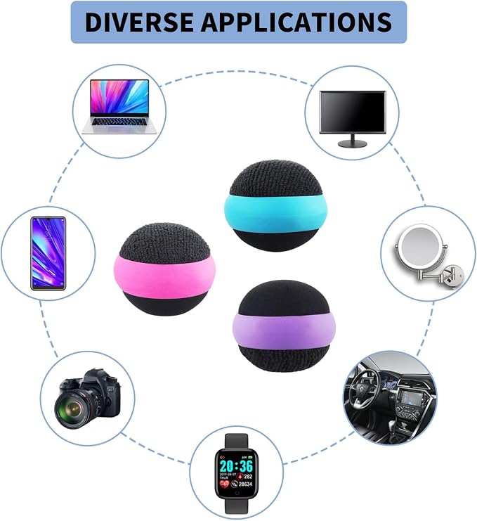 3 Pack Dual Action Touch Screen Glass Cleaner Cleaning Ball for iPad/Tablet/Smart Phone/Laptop/Computer/TV/Monitor Blue+Rose red+Purple