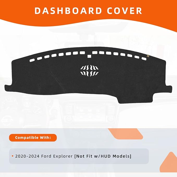 Dashboard Cover Dash Mat Fit for Fo-rd Explorer 2024-2020 (Without HUD Models),Car Dash Board Mat Anti-Glare Carpet,Non-Slip Pad Sunshield Protector (Black)