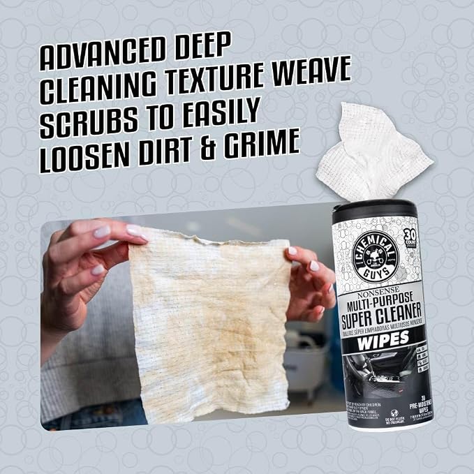 Chemical Guys, Nonsense Colorless All-Purpose Cleaner Wipes, 30 Ct Canister | Colorless, residue-free wipes clean vinyl, rubber, plastic, leather, carpet and upholstery, thirty per canister