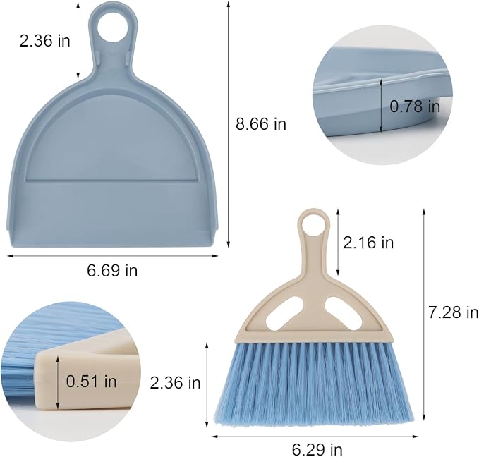 Mini Dustpan and Brush Set Portable Small Broom with Dust Pan Handheld Hangable Whisk Broom and Dust Pan for Home, Kitchen, Table, Office, Car 1 Pcs (Blue)