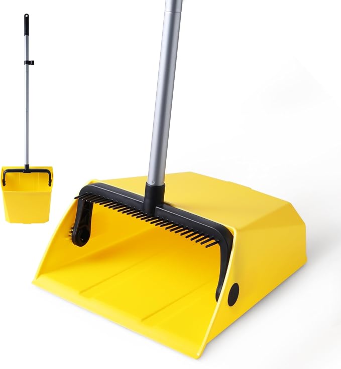 Yocada Large Commercial Dustpan with Comb, Upright Heavy Duty Dust Pan | Outdoor Indoor for Courtyard Garage Lobby Mall Market Floor Home Kitchen Room Office Pet Hair Rubbish