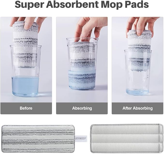 JOYMOOP Microfiber Replacement Pads for 17.7" Flat Mop System, Washable Reusable Mop Refills, Grey and Stripe, Pack of 4 for Floor Cleaning