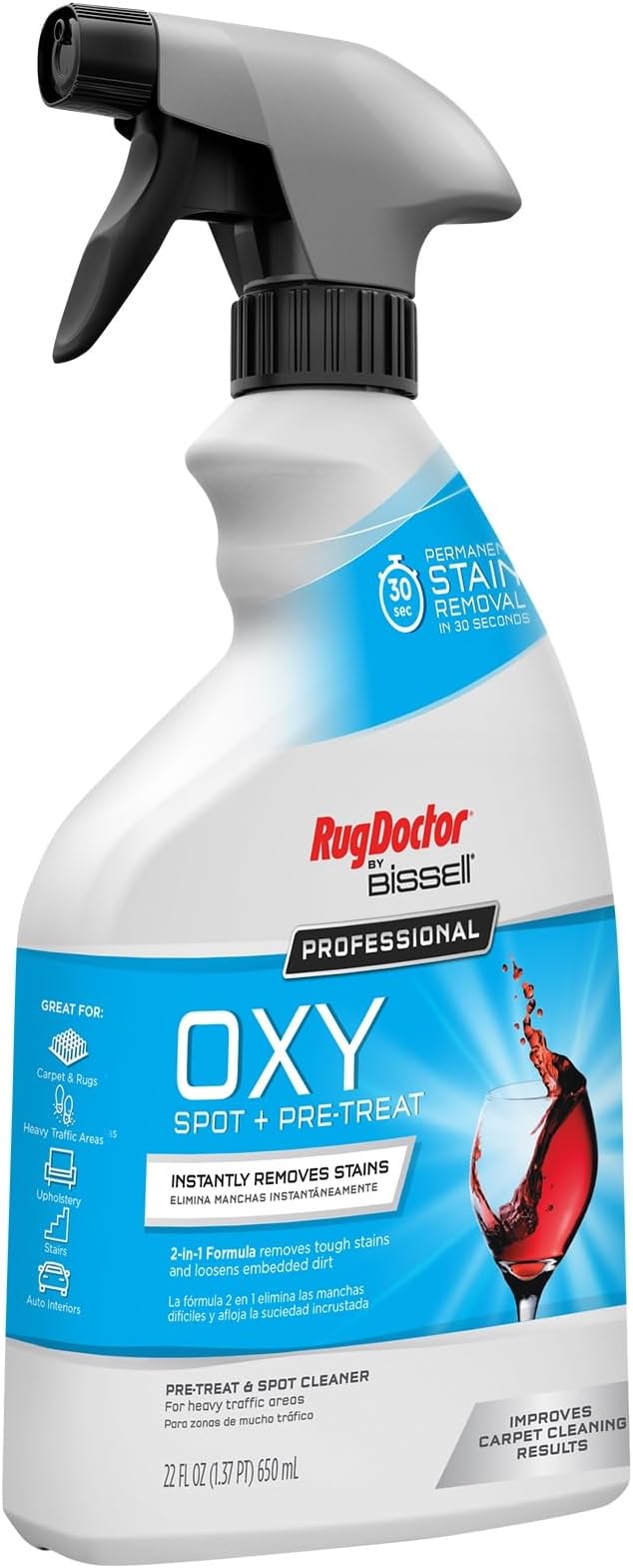 Rug Doctor by BISSELL Oxy Spot & Pre-Treat Spray 22oz. | Professional Oxy Formula Permanently Removes Stains in 30 Seconds, Carpet Spot Cleaner Spray, Ready-To-Use Spray Bottle