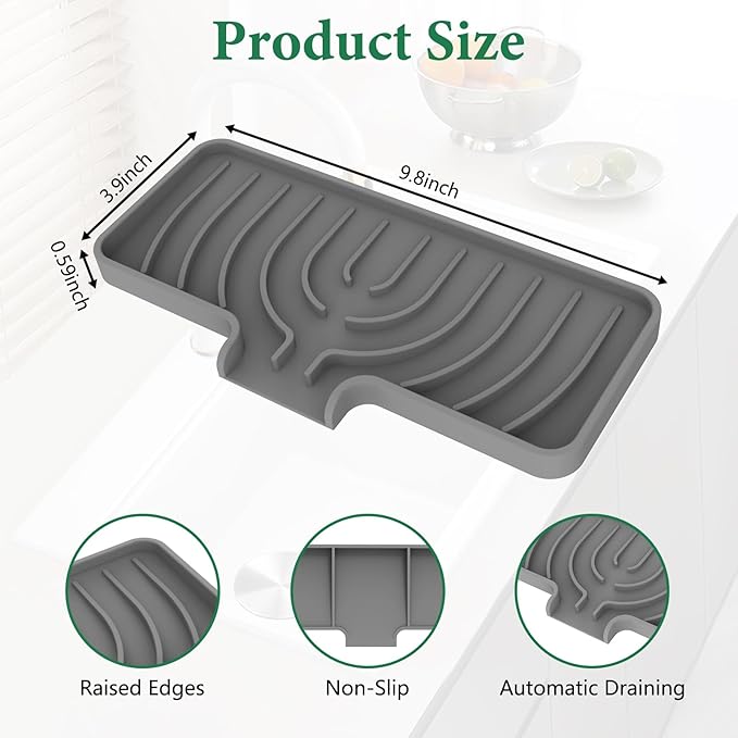 GUUKIN Sponge Holder for Kitchen Sink, 10"x 4" Kitchen Sink Organizer, Sink Caddy and Soap Tray,Compatible with Scrub Daddy, Kitchen Sink Accessories (Grey)