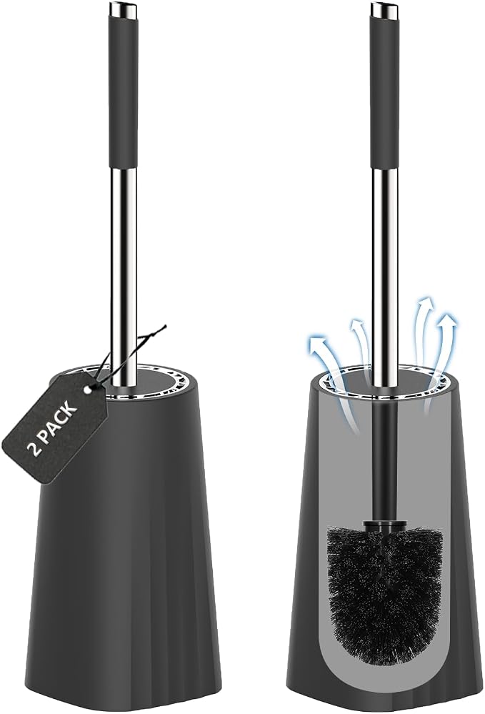 SetSail Toilet Brush, Compact Size Toilet Bowl Brush and Holder Toilet Brushes for Bathroom with Stainless Steel Handle Toilet Cleaner Brush with Durable Scrubbing Bristles, 2 Packs