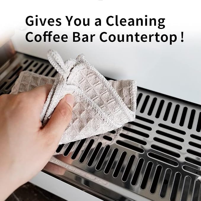 watchget Barista Micro Cloth 6 Pack, Microfiber Barista Cleaning Towels Microfiber Waffle Weave Kitchen Dish Cloth Coffee Bar Towel Coffee Machine Cleaning Cloth, Khaki(12"x12")