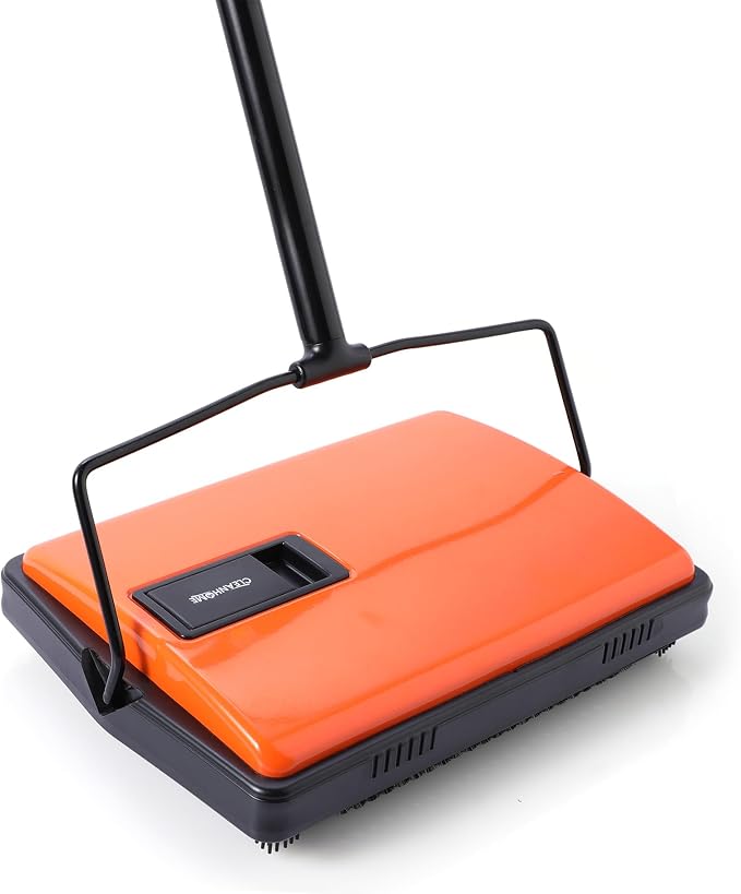 CLEANHOME Manual Carpet Sweeper For Pet Hair and Dust Remove | Rotating Brush Floor Sweeper, Lightweight Push Broom for Classroom Rugs, Non-Electric Lint & Crumb Cleaner, One-Touch Dumping