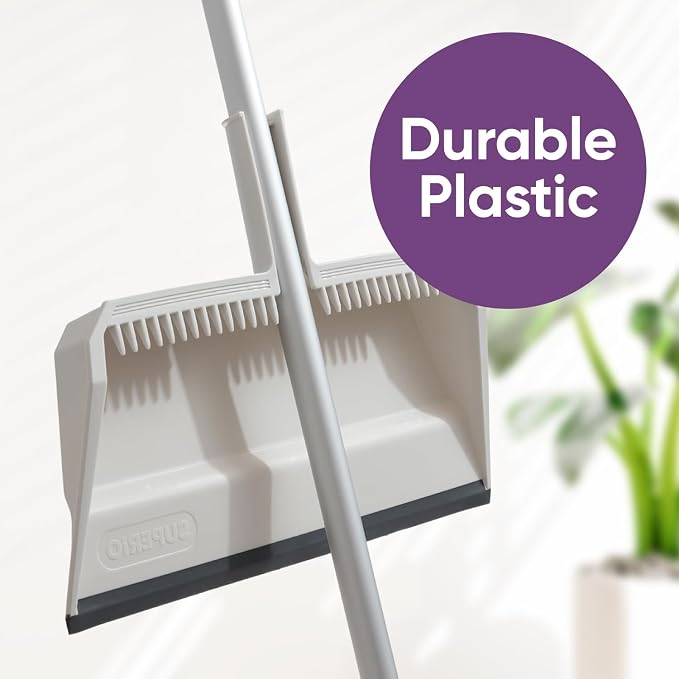Superio 2-Pack Wide Plastic Dustpan with Comb - 16" Wide, Rubber Lip, Broom Handle Clip, White