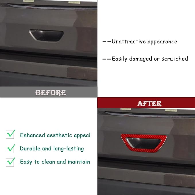 Red Real Carbon Fiber Trim for Nissan Rogue Accessories | for 2014 2015 2016 2017 2018 2019 2020 S SL SV Trunk Tailgate Door Handle Switch Frame Sticker Exterior Thick Overlay Decal