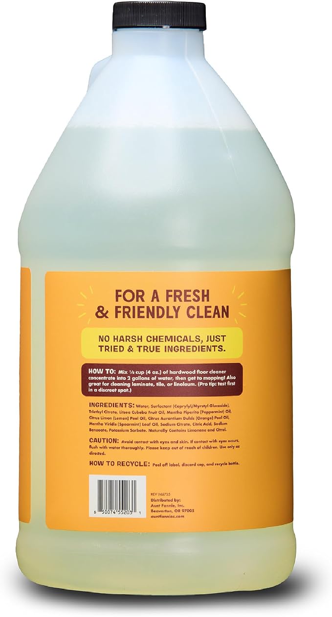 Aunt Fannie's Ultra Concentrated Hardwood Floor Cleaner, Vinegar-Free Plant Based Hardwood Floor Cleaner for Mopping, Bright Lemon Scent, 64 oz. (Pack of 1)