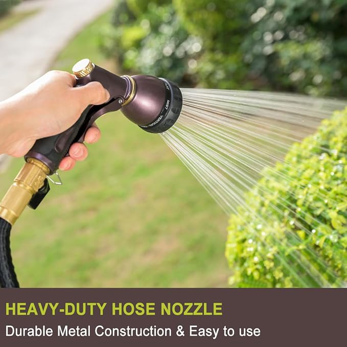 FANHAO Metal Water Hose Nozzle Heavy Duty, 8 Spray Patterns, High Pressure | Comfortable Non-Slip Handle, Hands-Free Lock, Rustproof Leak Proof Hose Sprayer Nozzle for Watering Plant, Car & Pet Washing