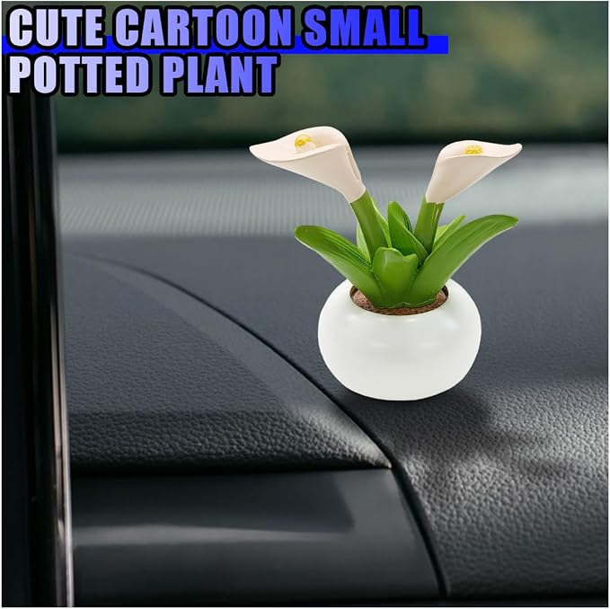 Mini Flower Car Dashboard Decoration - Cute Potted Plant Resin Figurines Car Desk Center Console Decoration - Aesthetic Auto Interior Ornament Accessories Funny Presents for Women (Calla)