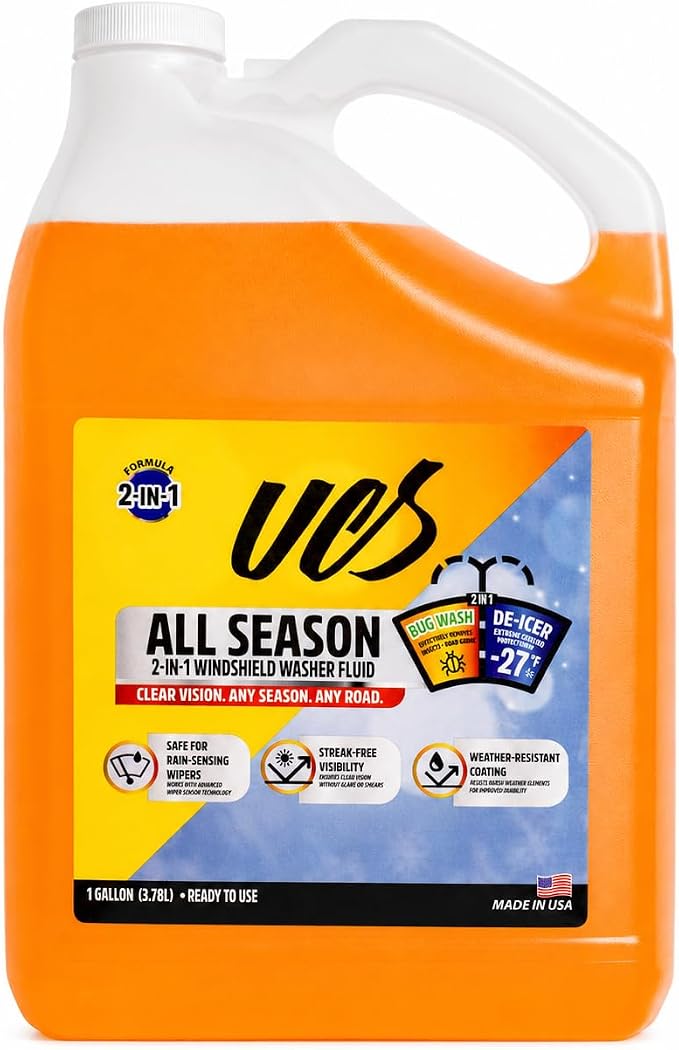 UCS Advanced All-Season Windshield Washer Fluid -27°F, Water Repellent Technology, Powerful Bug Remover, Streak-Free Cleaning, Ready-to-Use RTU, 1 Gallon