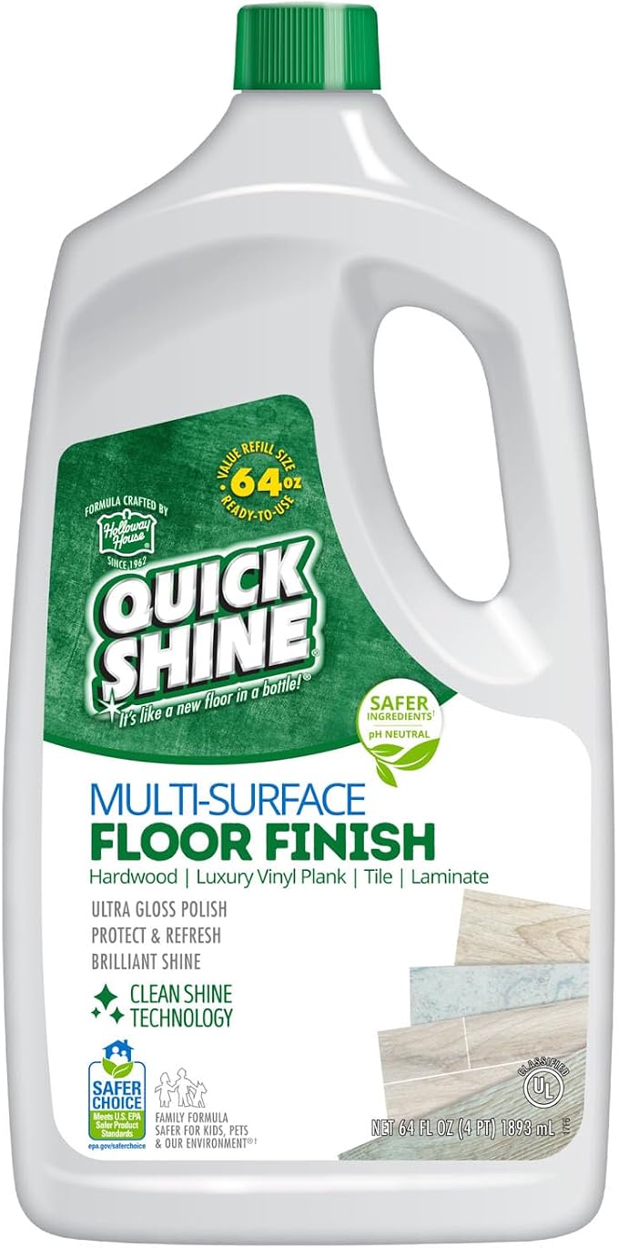 Quick Shine Multi Surface Floor Finish 64oz | Cleaner & Polish to use on Hardwood, Laminate, Luxury Vinyl Plank LVT, Tile & Stone | Safer Choice w/Clean Shine Technology | Shine-Protect-Refresh