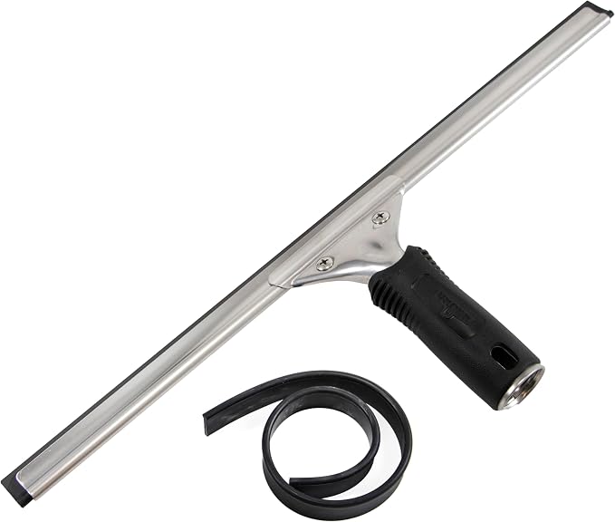 Unger Connect and Clean 16” Performance Window and Glass Cleaning Squeegee with Replacement Rubber, Cleaning Supplies, Heavy Duty Household Cleaner Tools with Streak-Free Results