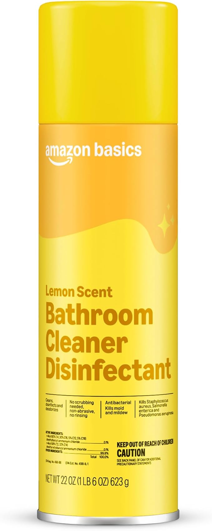 Amazon Basics Bathroom Cleaner Disinfectant, Foaming Action, Lemon Scent, Kills 99.9% Of Bacteria, 22 OZ, Pack of 1