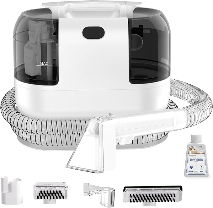 PUREBEAR Portable HandHeld Carpet Cleaner Machine, Spot Cleaner | 18Kpa Suction Power| Shampooer| Dual Tank| Upholstery| Couch, Car Seat, Rug, Mattress| 2 Cleaning Heads| Self Cleaning