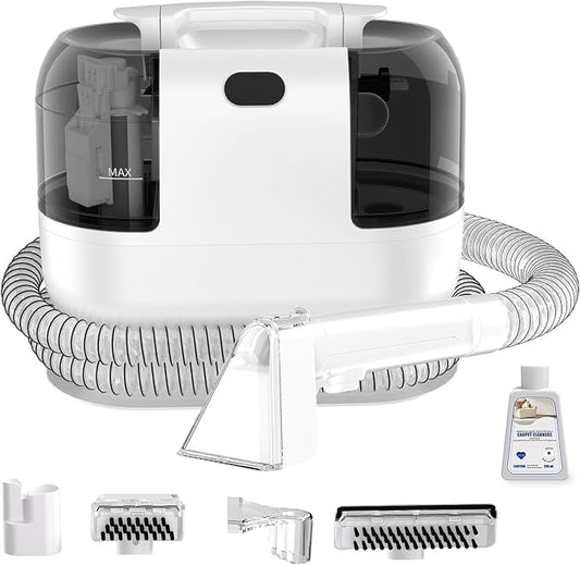 PUREBEAR Portable HandHeld Carpet Cleaner Machine, Spot Cleaner | 18Kpa Suction Power| Shampooer| Dual Tank| Upholstery| Couch, Car Seat, Rug, Mattress| 2 Cleaning Heads| Self Cleaning