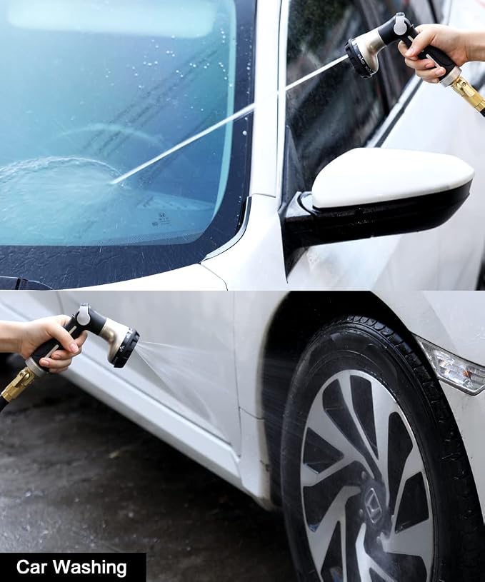 ESOW Garden Hose Nozzle Heavy Duty, 8 Patterns, Thumb On/Off Valve, Black | High pressure sprayer for watering plants, car wash, pet bath. Leak-proof, rustproof. Ergonomic comfort grip
