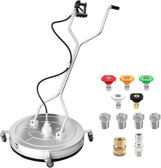 RAYNEL 30" Pressure Washer Surface Cleaner, Power Washer Accessory | Stainless Steel Housing, 4 Wheels, Dual Handles, 2 Hose Adapters, 5 Spray Nozzles & 4 Replacement Nozzles, Max 4000 PSI