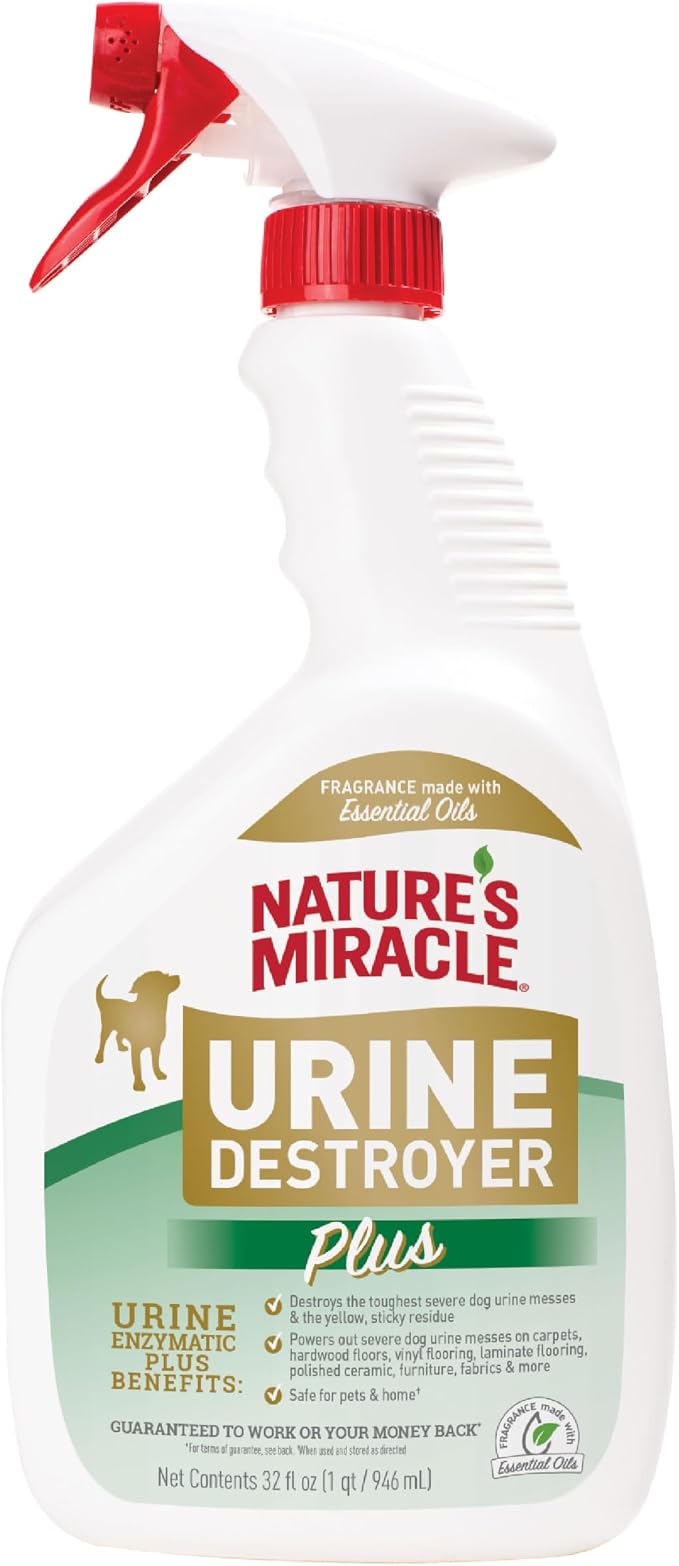 Nature's Miracle Dog Urine Destroyer Plus, Enzymatic Cleaner, 32 oz | Destroys the Toughest Dog Urine Stains, For Use on Multiple Surfaces, Safe For Pets and Home*, Fresh Scent