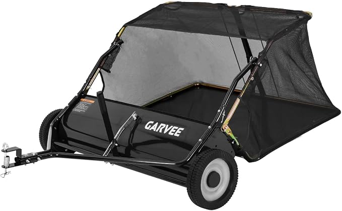 Garvee Tow Behind Lawn Sweeper 48 Inch, Heavy Duty Leaf & Grass Collector | Yard Sweeper Pull Behind,16 cu.ft. Leaf Collector,Tool-Free Adjustable Brush Height,Dumping Rope for Yard,Driveway,Sidewalk