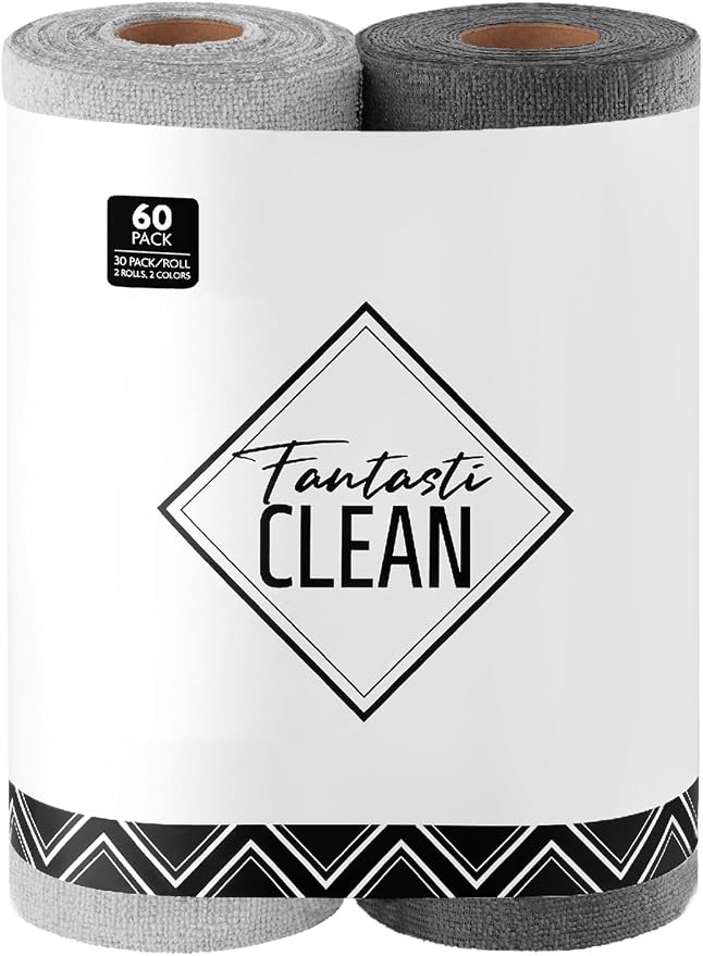 Fantasticlean Microfiber Cleaning Cloth Roll- 60 Sheets,12" (Grey, Dimgrey) | Super Absorbent, Lint-free, Tear-away Microfiber Towel Roll, for All-Purpose Cleaning