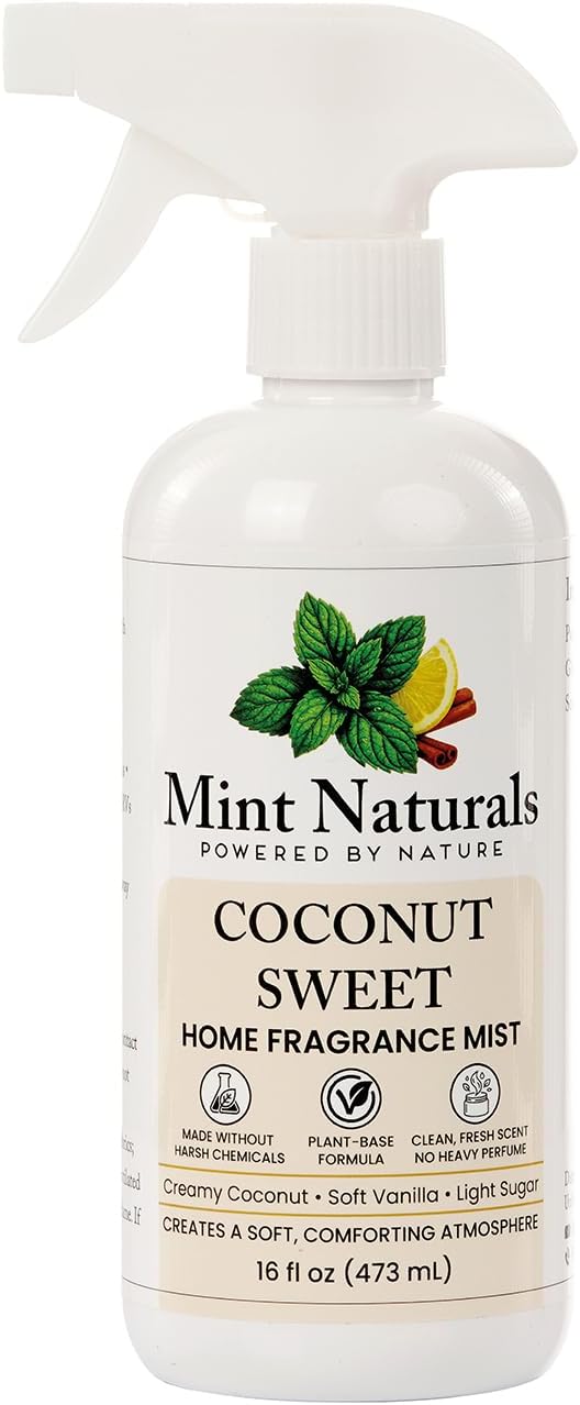 Natural Coconut Room Spray & Odor Eliminator, Creamy Coconut, 16oz | Creamy Coconut Fragrance Mist, Plant-Based, Non-Toxic, Home Office Car Bathroom, Made in USA by Mint Naturals