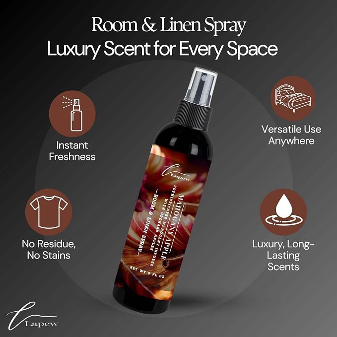 Lapew Room & Linen Spray | Fragrance Mist for Home, Car & Office | Fabric & Air Freshener | Neutralizing Mist | Made in USA | Mahogany Apple