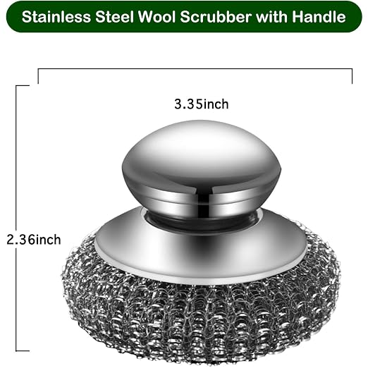 Steel Wool Scrubber with 2 Handles & 3 Replacement Wire Sponge(Scouring Pads) - Stainless Metal Cleaner Heavy Duty Brush for Pots, Pans, Cast Iron, Grill, Sink, Dishes, Stove, Kitchen Deep Clean