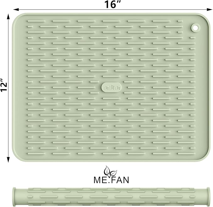 ME.FAN Silicone Dish Drying Mat for Kitchen Counter, Dish Drying Pad for Sink, Refrigerator or Drawer, Countertop Protection Pad M - 16''×12'' - Desert Sage