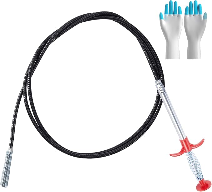 Flexible 79” Drain Snake For Bathroom, Sink And Tub – 1 Pair Reusable Gloves Included – Fast and Effective Drain Clog Remover Solution (Pack of 1-79" Red)