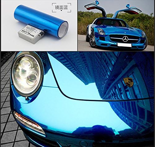 DIYAH Gloss Chrome Mirror Vinyl Car Wrap Sticker with Air Release Bubble Free Anti-Wrinkle 12" X 60" (1 FT X 5FT) (Blue)
