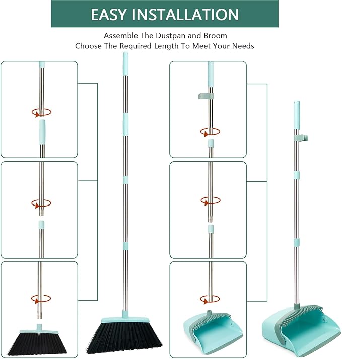 Broom and Dustpan Combo Set,55" Long Handle,Green | Heavy Dust,Dustpans with Broom Combo,House Accessories for Home, Kitchen,Office,Classroom,Apartment,Pet Hair