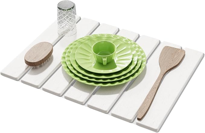 Stone Dish Drying Mat for Kitchen Counter,15.5''x11.8'' Foldable Quick Dry Stone Kitchen Mat,Eco-Friendly,Absorbent Diatomaceous Earth Mats for Dishes Bottles Cups Bathroom Any Countertop-White