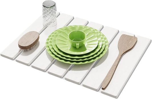 Stone Dish Drying Mat for Kitchen Counter,15.5''x11.8'' Foldable Quick Dry Stone Kitchen Mat,Eco-Friendly,Absorbent Diatomaceous Earth Mats for Dishes Bottles Cups Bathroom Any Countertop-White